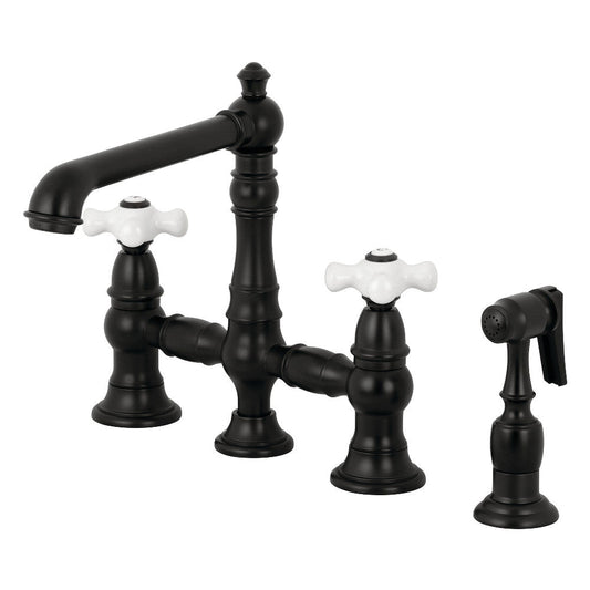 English Country Bridge Kitchen Faucet in Matte Black