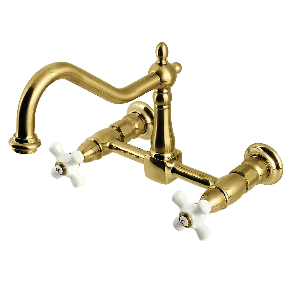 Heritage Wall Mount Kitchen Faucet in Brushed Brass