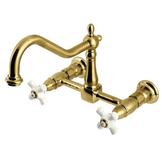 Heritage Wall Mount Kitchen Faucet in Brushed Brass