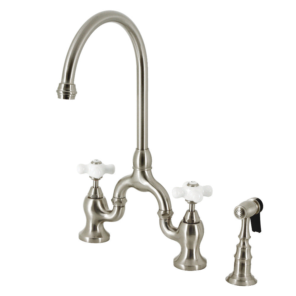 English Country Bridge Kitchen Faucet in Brushed Nickel