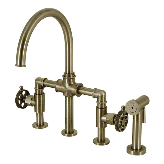 Webb Bridge Kitchen Faucet in Antique Brass