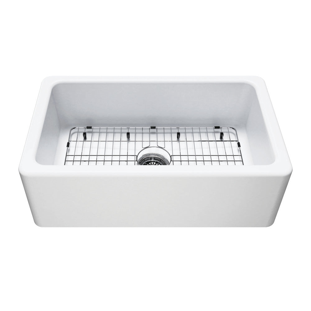 Kaolin 29.75 Inch Farmhouse Kitchen Sink in White