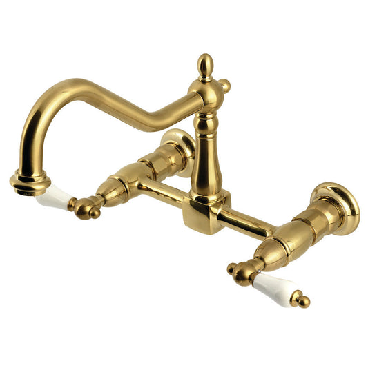 Heritage Wall Mount Kitchen Faucet in Brushed Brass