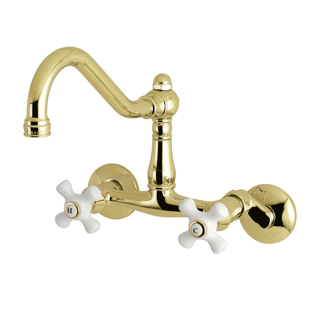 Vintage Wall Mount Kitchen Faucet in Polished Brass