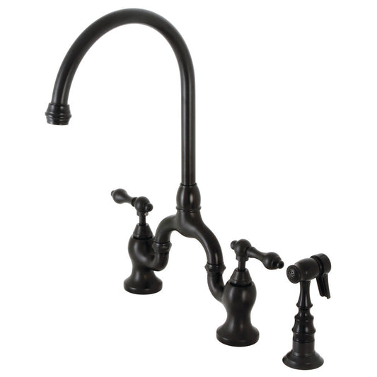 English Country Bridge Kitchen Faucet in Matte Black