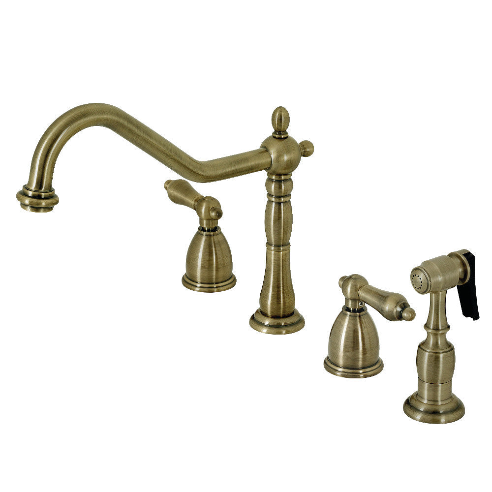 Heritage Widespread Kitchen Faucet in Antique Brass